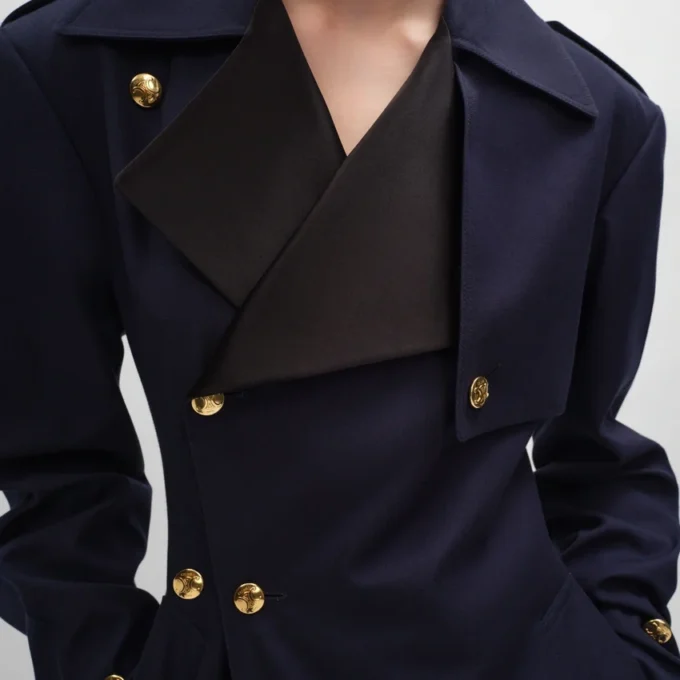 Gabardina tipo esmoquin en gabardina de algodón y lana