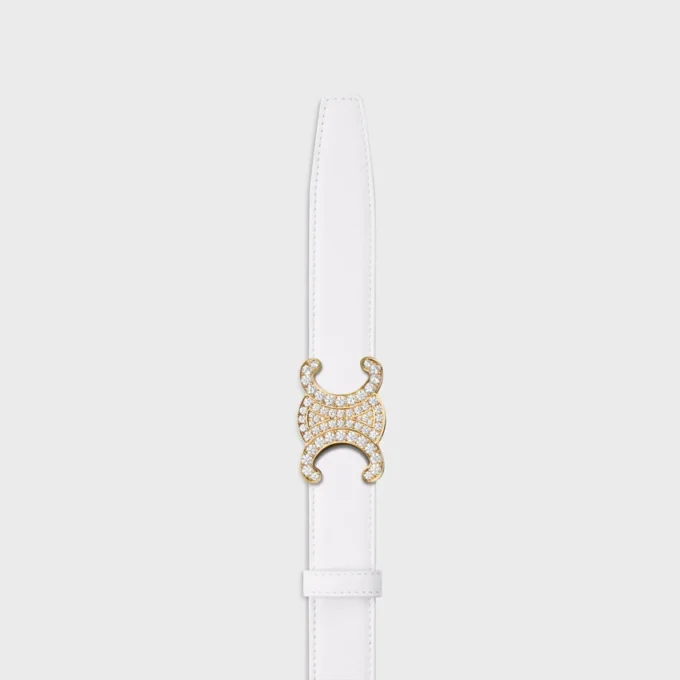Hebilla Triomphe de latón con strass y correa reversible de 25 mm en piel de becerro lisa y granulada Hebilla Triomphe de latón con strass y correa reversible de 25 mm en piel de becerro lisa y granulada