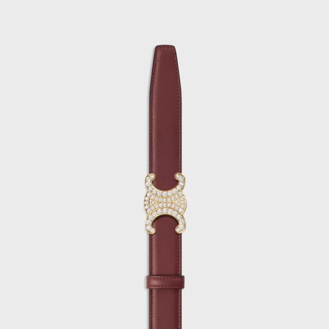 Hebilla Triomphe de latón con strass y correa reversible de 25 mm en piel de becerro lisa y granulada Hebilla Triomphe de latón con strass y correa reversible de 25 mm en piel de becerro lisa y granulada