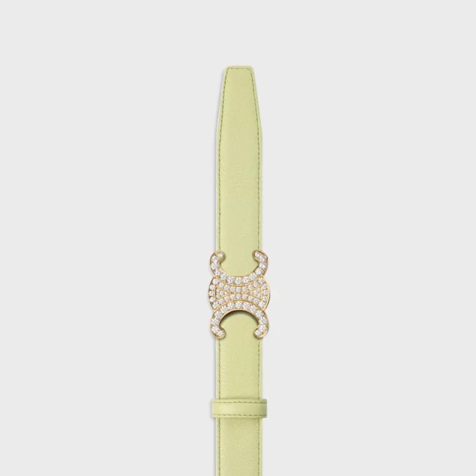 Hebilla Triomphe de latón con strass y correa reversible de 25 mm en piel de becerro lisa y granulada Hebilla Triomphe de latón con strass y correa reversible de 25 mm en piel de becerro lisa y granulada