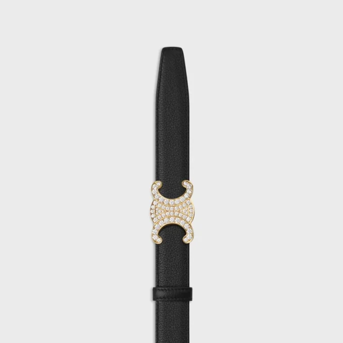 Hebilla Triomphe de latón con strass y correa reversible de 25 mm en piel de becerro lisa y granulada Hebilla Triomphe de latón con strass y correa reversible de 25 mm en piel de becerro lisa y granulada