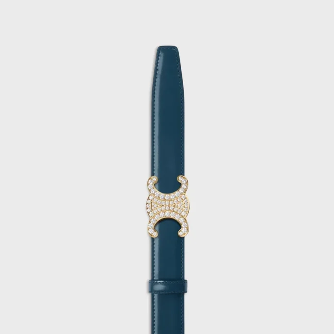 Hebilla Triomphe de latón con strass y correa reversible de 25 mm en taurillón y piel de becerro natural Hebilla Triomphe de latón con strass y correa reversible de 25 mm en taurillón y piel de becerro natural