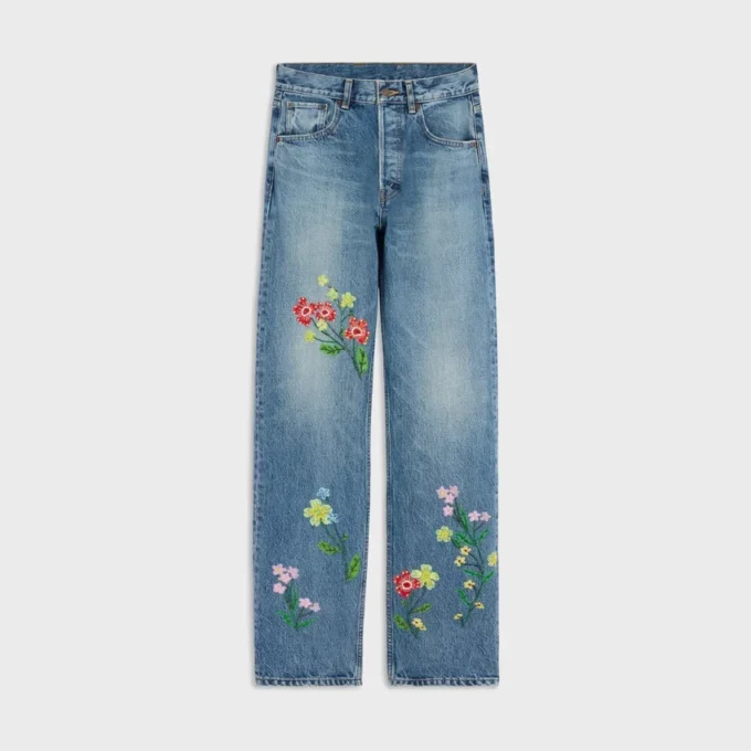 Jeans boyfriend bordados 001 en denim de algodón Jeans boyfriend bordados 001 en denim de algodón