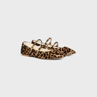Les Ballerines CELINE Bailarinas de doble correa en piel de becerro peluda con estampado de leopardo