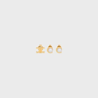 Les Perles CELINE: juego de 3 aretes de perlas de resina y latón con acabado dorado
