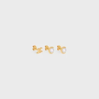 Les Perles CELINE: juego de 3 aretes de perlas de resina y latón con acabado dorado