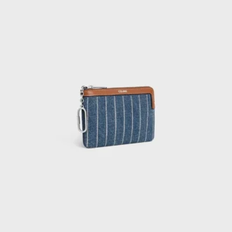 Monedero de denim a rayas con strass