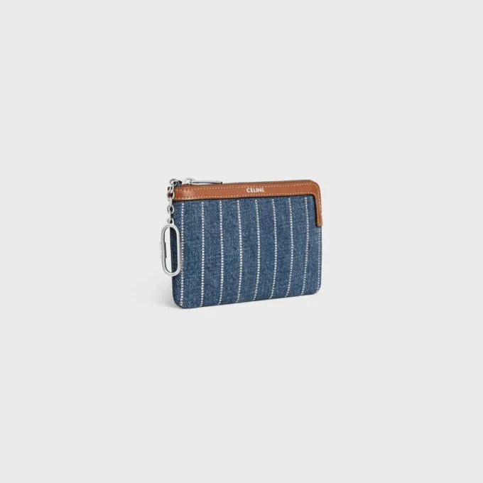 Monedero de denim a rayas con strass Monedero de denim a rayas con strass