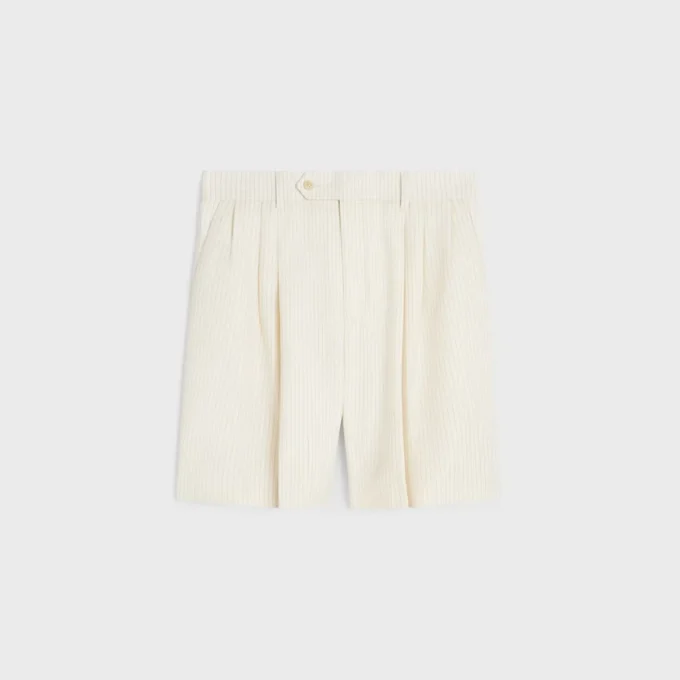 Pantalones cortos Masculin con triple pliegue en lana a rayas