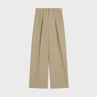 Pantalones plisados de gabardina de algodón y lana