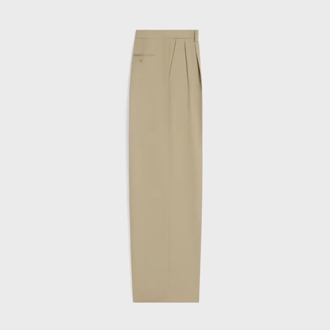 Pantalones plisados de gabardina de algodón y lana Pantalones plisados de gabardina de algodón y lana