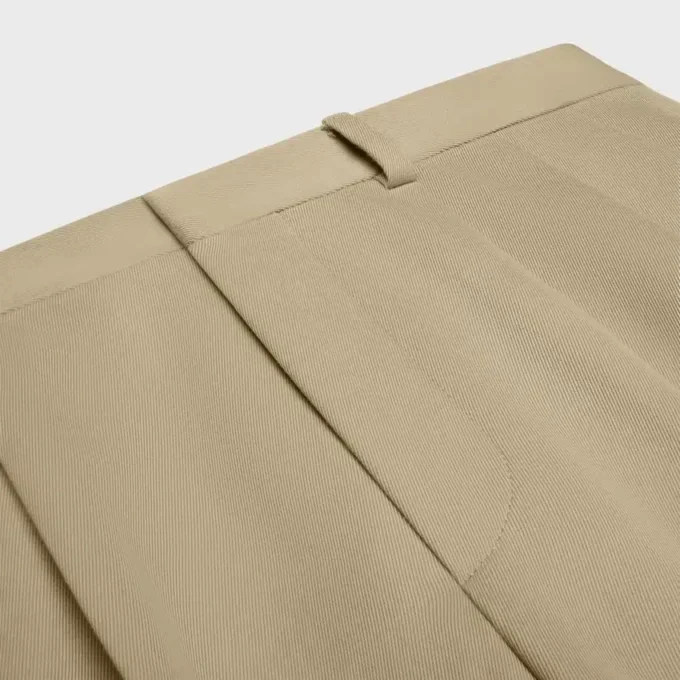 Pantalones plisados de gabardina de algodón y lana Pantalones plisados de gabardina de algodón y lana