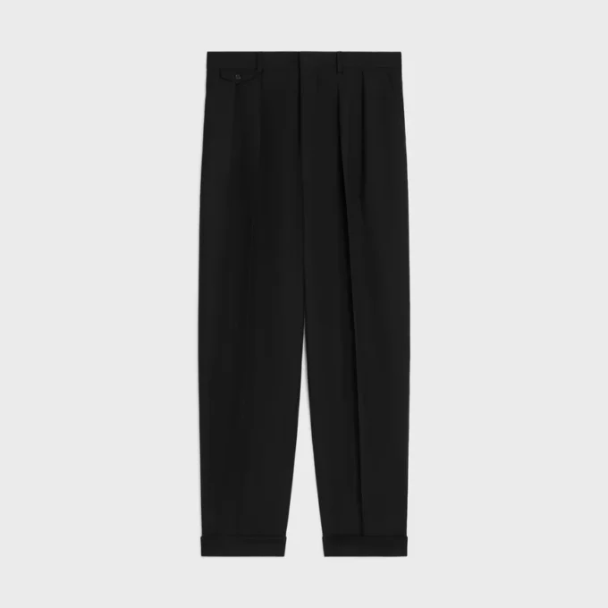 Pantalones plisados de gabardina de lana Pantalones plisados de gabardina de lana