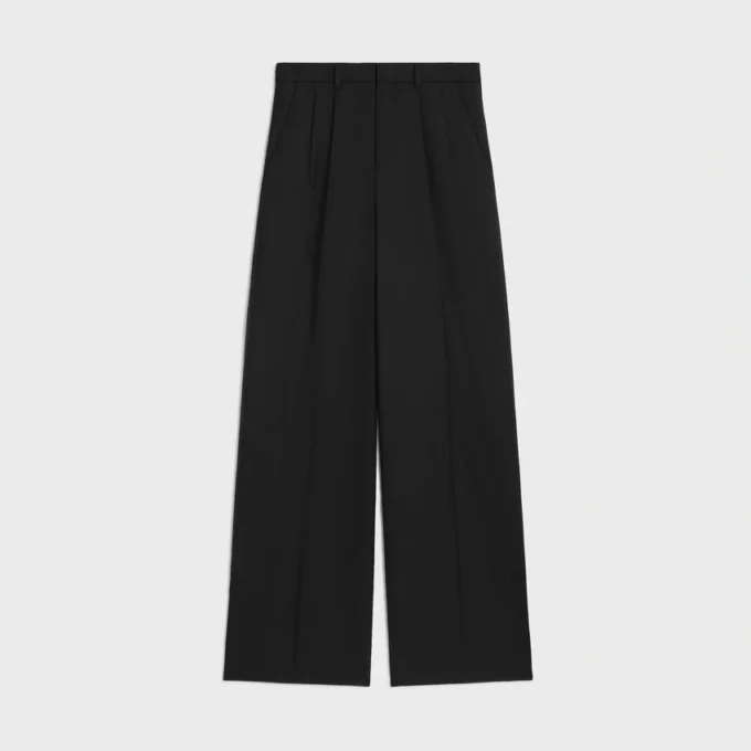Pantalones plisados de gabardina de lana ligera Pantalones plisados de gabardina de lana ligera