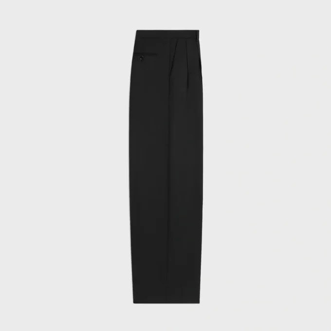 Pantalones plisados de gabardina de lana ligera Pantalones plisados de gabardina de lana ligera