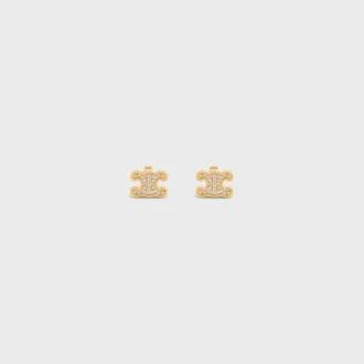 Pendientes de botón Triomphe con strass y latón con acabado dorado