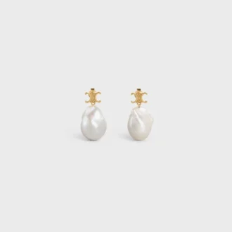 Pendientes Les Perles CELINE Baroque en latón con acabado dorado y perlas cultivadas