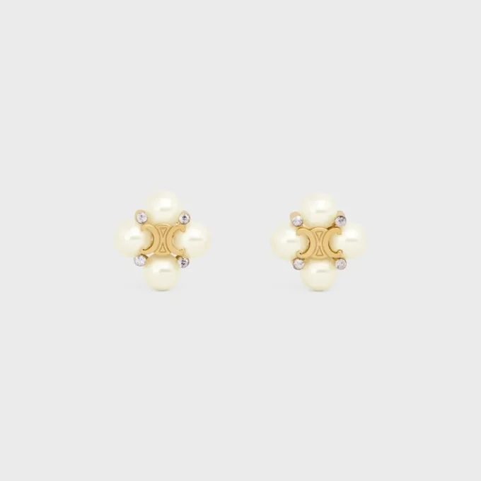 Pendientes Les Perles CELINE con strass, perlas de resina y latón con acabado dorado Pendientes Les Perles CELINE con strass, perlas de resina y latón con acabado dorado