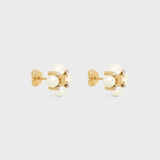 Pendientes Les Perles CELINE con strass, perlas de resina y latón con acabado dorado