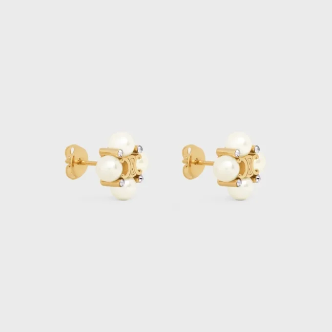 Pendientes Les Perles CELINE con strass, perlas de resina y latón con acabado dorado Pendientes Les Perles CELINE con strass, perlas de resina y latón con acabado dorado