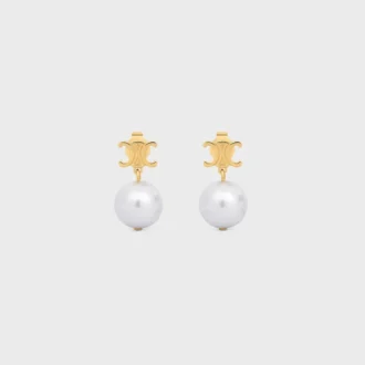 Pendientes Les Perles CELINE de latón con acabado dorado y perlas de resina