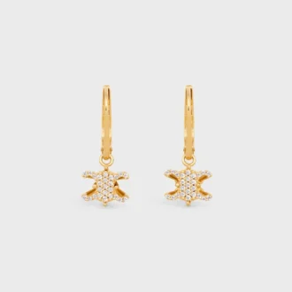 Pendientes Triomphe Solitaire Sparkle en strass y latón con acabado dorado