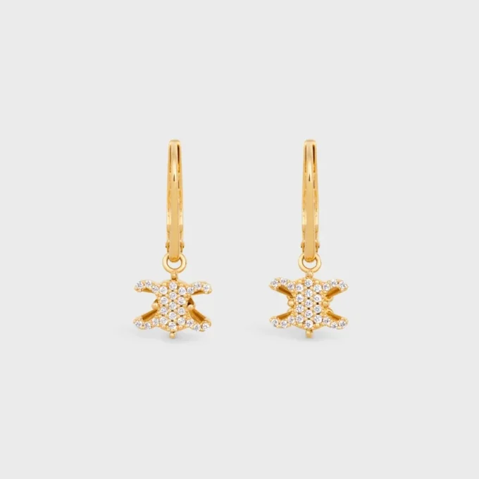 Pendientes Triomphe Solitaire Sparkle en strass y latón con acabado dorado Pendientes Triomphe Solitaire Sparkle en strass y latón con acabado dorado