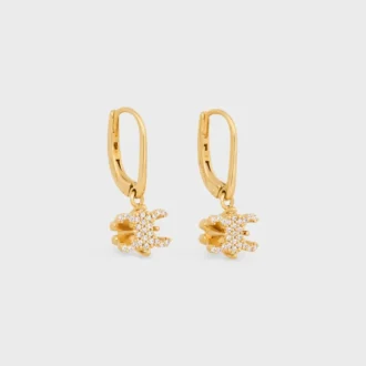 Pendientes Triomphe Solitaire Sparkle en strass y latón con acabado dorado