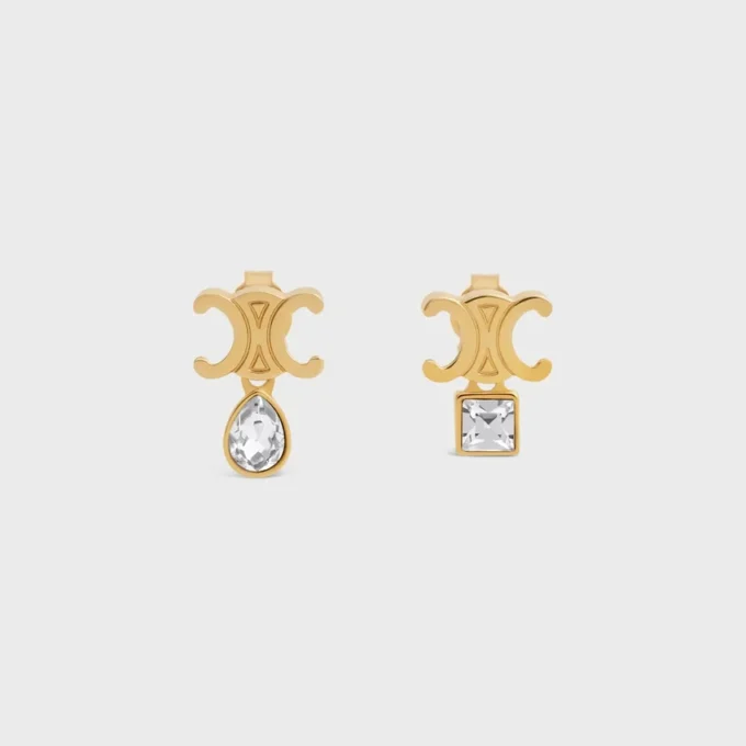 Pendientes Triomphe Twinkle en strass y latón con acabado dorado