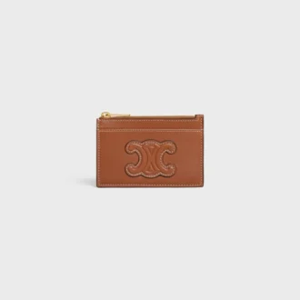 Portatarjetas con cremallera Cuir Triomphe en piel de cordero lisa