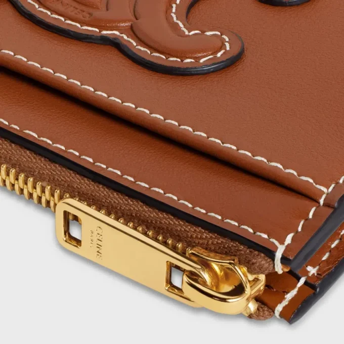 Portatarjetas con cremallera Cuir Triomphe en piel de cordero lisa