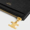 Portatarjetas con cremallera y charms Triomphe en piel de becerro granulada