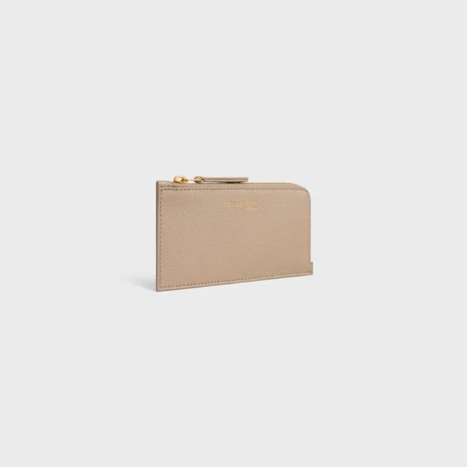 Portatarjetas largo con cremallera en piel de becerro granulada flexible