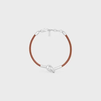 Pulsera con nudo en piel de becerro y latón con acabado de rodio