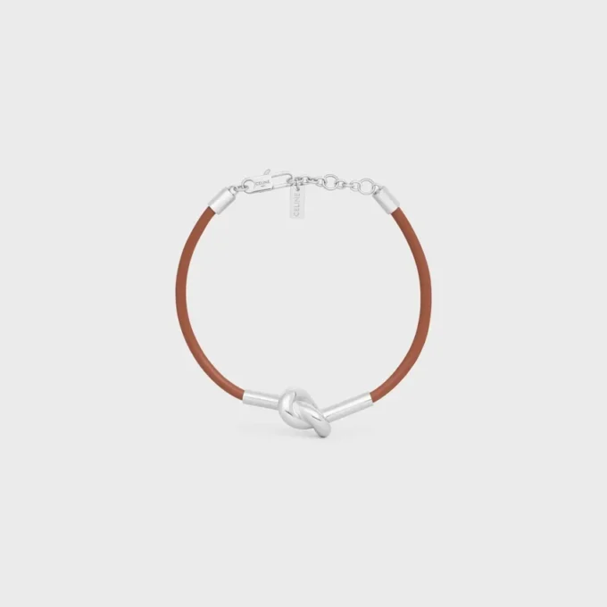 Pulsera con nudo en piel de becerro y latón con acabado de rodio