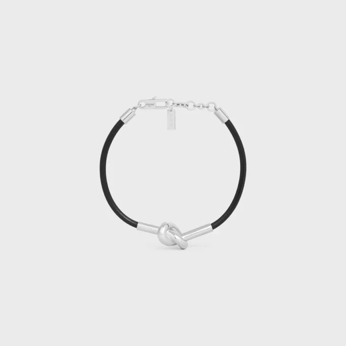 Pulsera con nudo en piel de becerro y latón con acabado de rodio