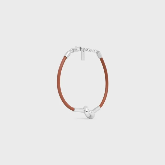 Pulsera con nudo en piel de becerro y latón con acabado de rodio