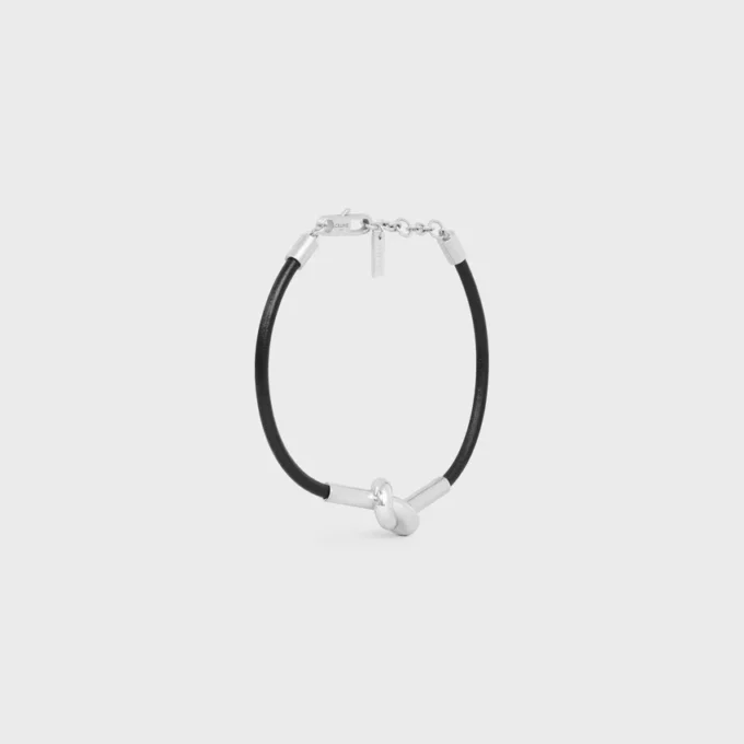 Pulsera con nudo en piel de becerro y latón con acabado de rodio