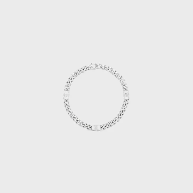 Pulsera Triomphe Small Gourmette de latón con acabado de rodio