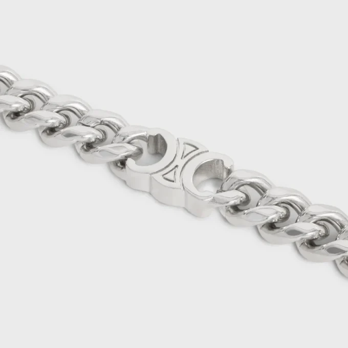 Pulsera Triomphe Small Gourmette de latón con acabado de rodio