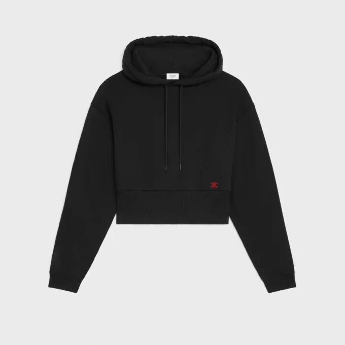 Sudadera corta con capucha de felpa de algodón Sudadera corta con capucha de felpa de algodón