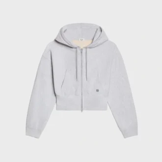 Sudadera corta con capucha y cremallera de felpa de algodón