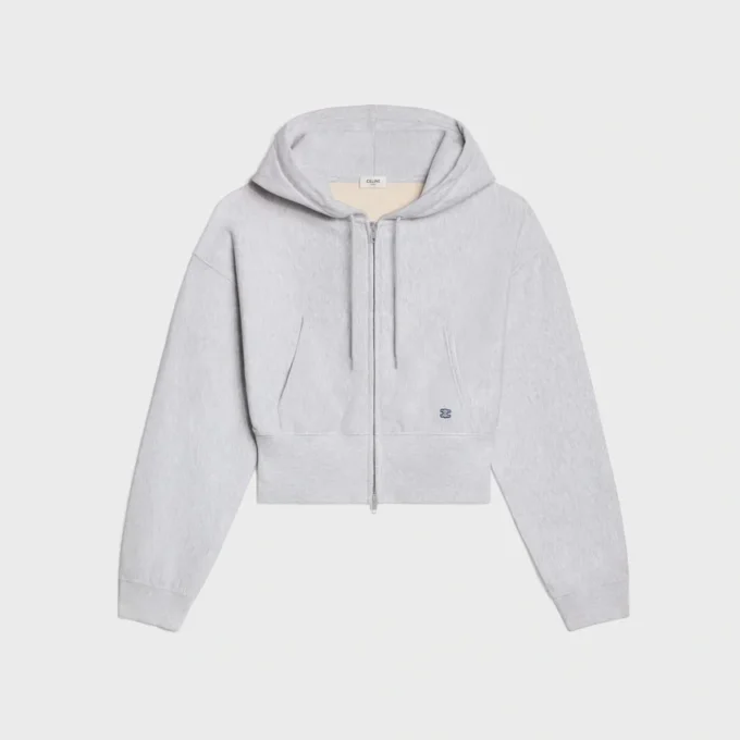 Sudadera corta con capucha y cremallera de felpa de algodón Sudadera corta con capucha y cremallera de felpa de algodón