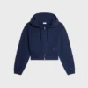 Sudadera corta con capucha y cremallera de felpa de algodón Sudadera corta con capucha y cremallera de felpa de algodón