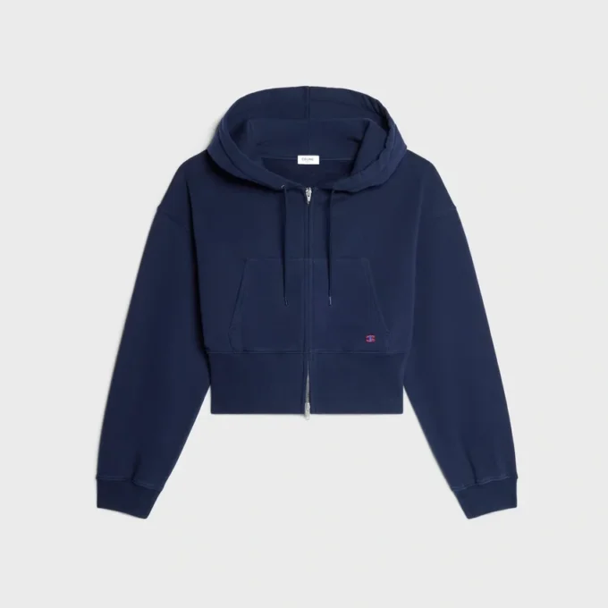 Sudadera corta con capucha y cremallera de felpa de algodón Sudadera corta con capucha y cremallera de felpa de algodón