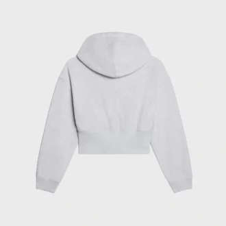 Sudadera corta con capucha y cremallera de felpa de algodón
