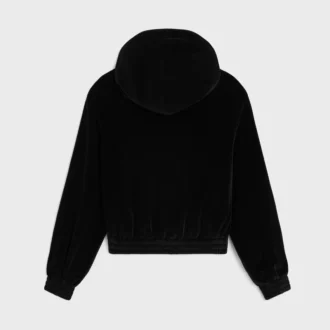 Sudadera holgada con capucha y cremallera en jersey de terciopelo Sudadera holgada con capucha y cremallera en jersey de terciopelo