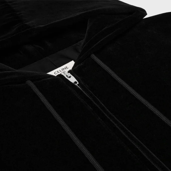 Sudadera holgada con capucha y cremallera en jersey de terciopelo Sudadera holgada con capucha y cremallera en jersey de terciopelo