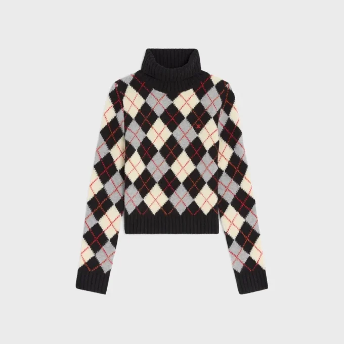 Suéter de cuello alto en lana con diseño Argyle Suéter de cuello alto en lana con diseño Argyle