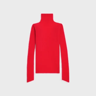 Suéter de cuello alto en mohair y seda acanalados